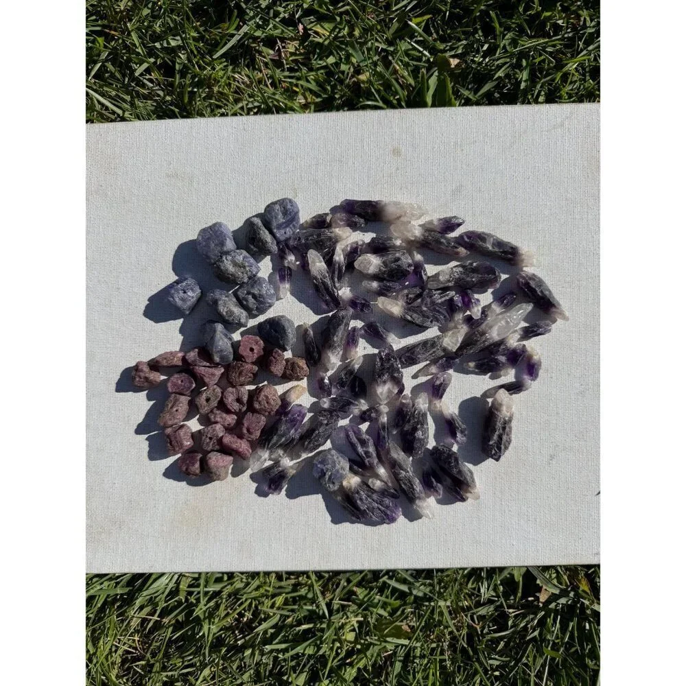 Drilled Gemstone Lot Beads - Tanzanite, Amethyst and Ruby - 260 grams